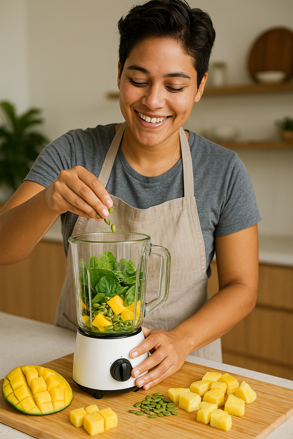 Preparación de batido tropical saludable